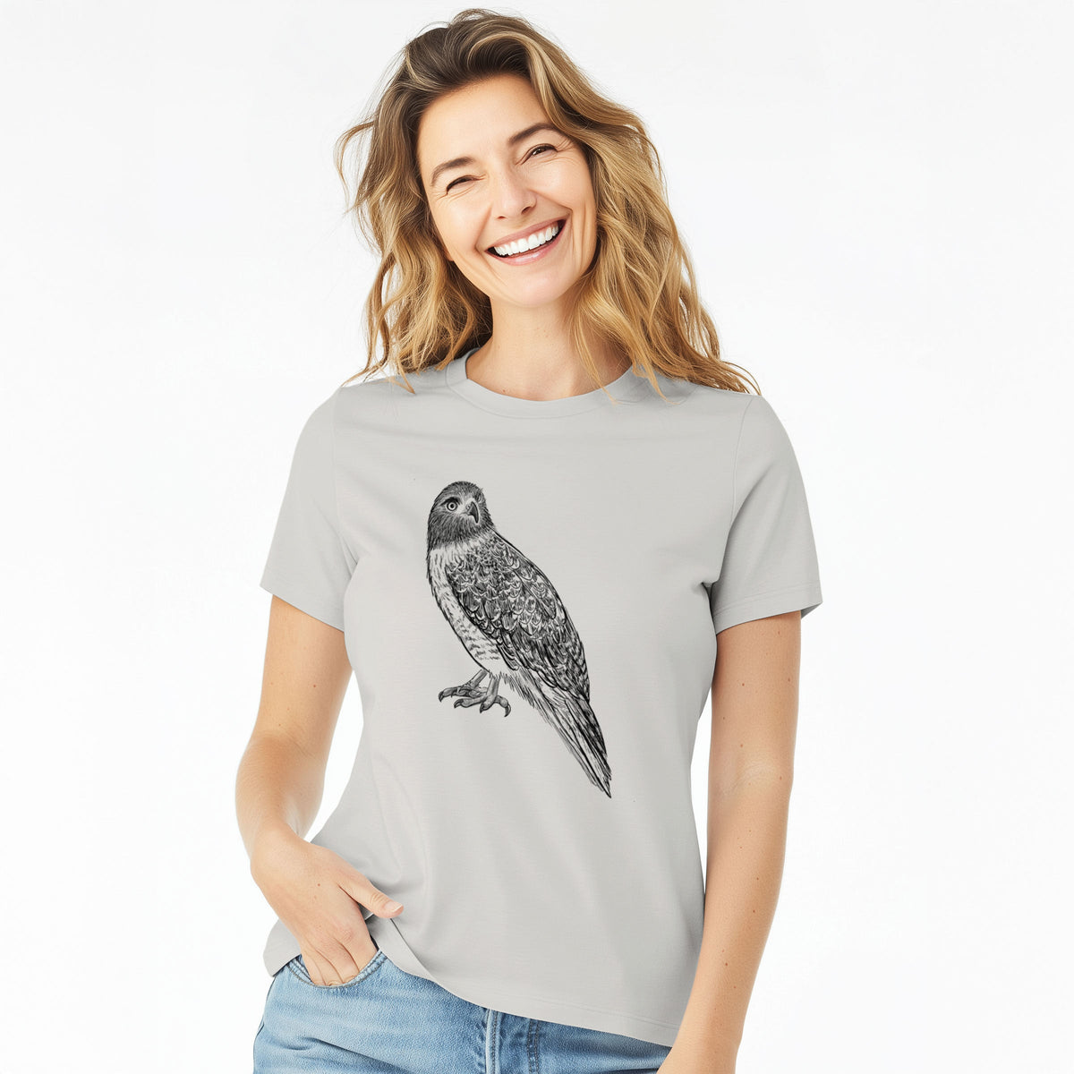 Red-tailed Hawk - Buteo jamaicensis - Women's Lightweight Relaxed Fit 100% Cotton Crewneck