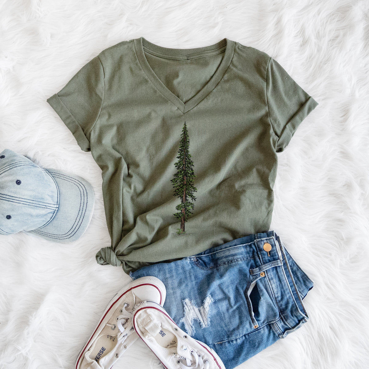 Lone Redwood - Women's Lightweight Relaxed Fit 100% Cotton V-neck