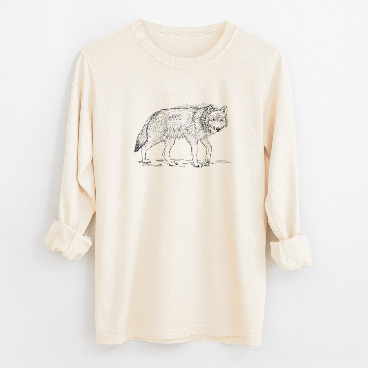 Roaming Grey Wolf - Canis lupus - Unisex Comfort Colors 100% Cotton Long Sleeve