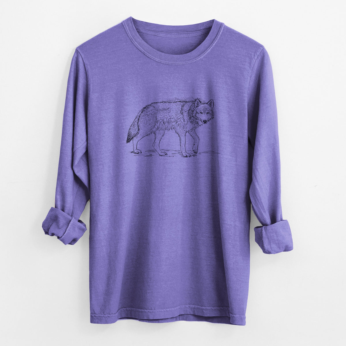 Roaming Grey Wolf - Canis lupus - Unisex Comfort Colors 100% Cotton Long Sleeve