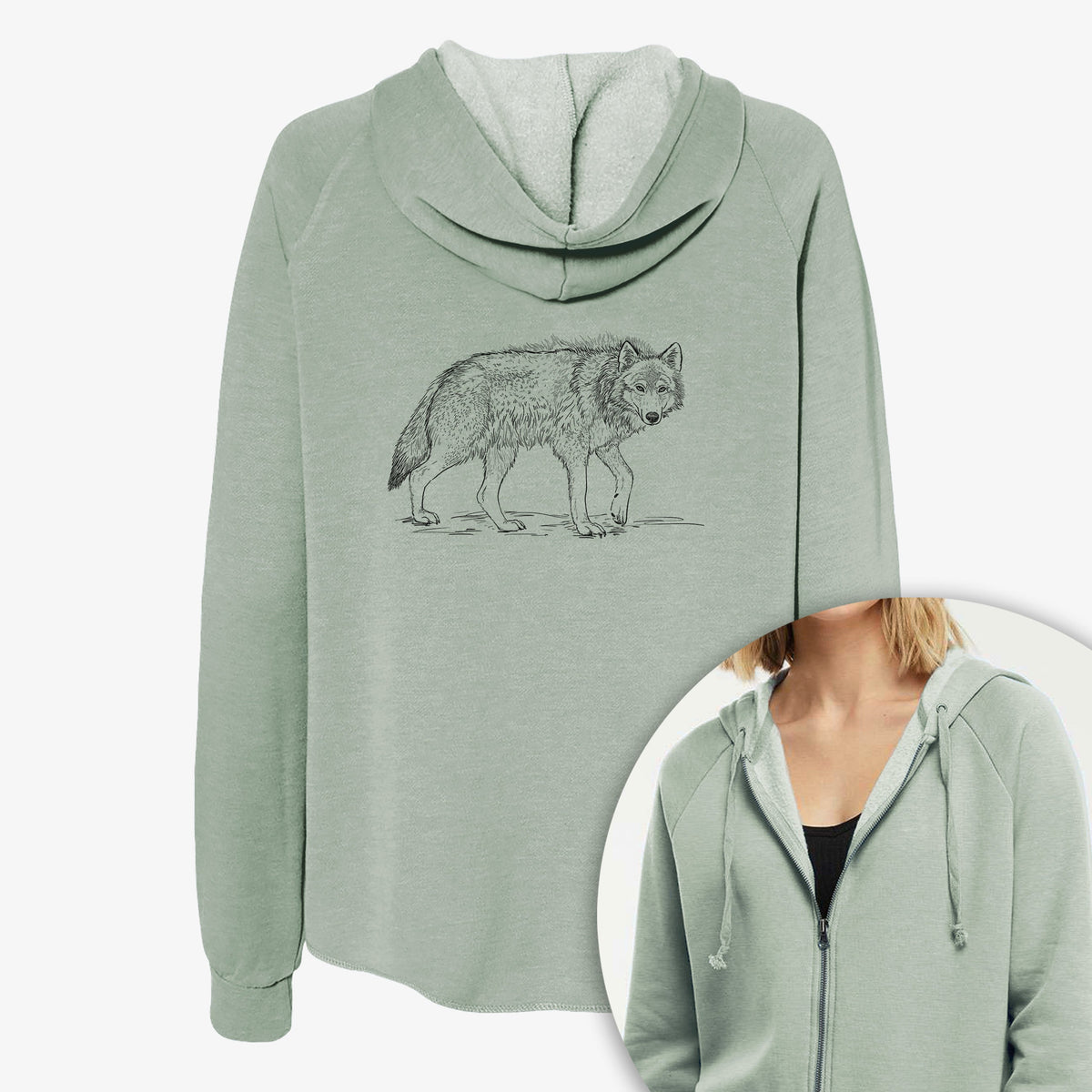 Roaming Grey Wolf - Canis lupus - Women's Cali Wave Zip-Up Sweatshirt