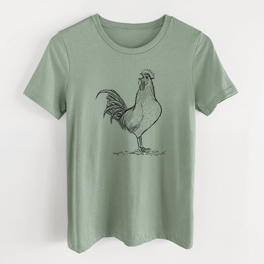 Crowing Rooster - Brown Leghorn Chicken - Women's Lightweight Relaxed Fit 100% Cotton Crewneck