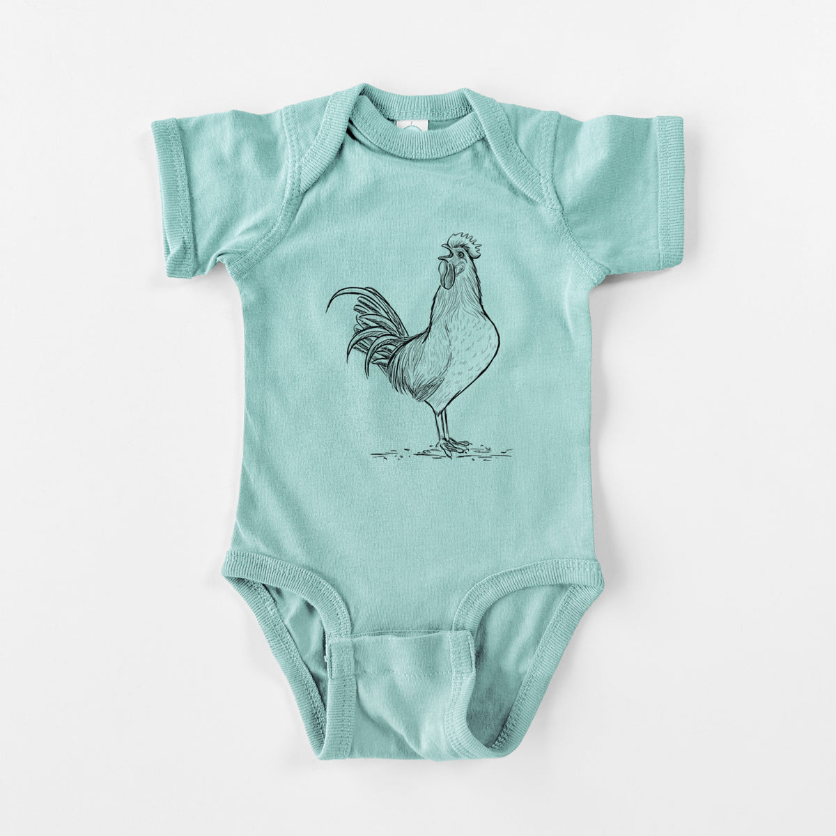 Crowing Rooster - Brown Leghorn Chicken - Baby Fine Jersey Bodysuit