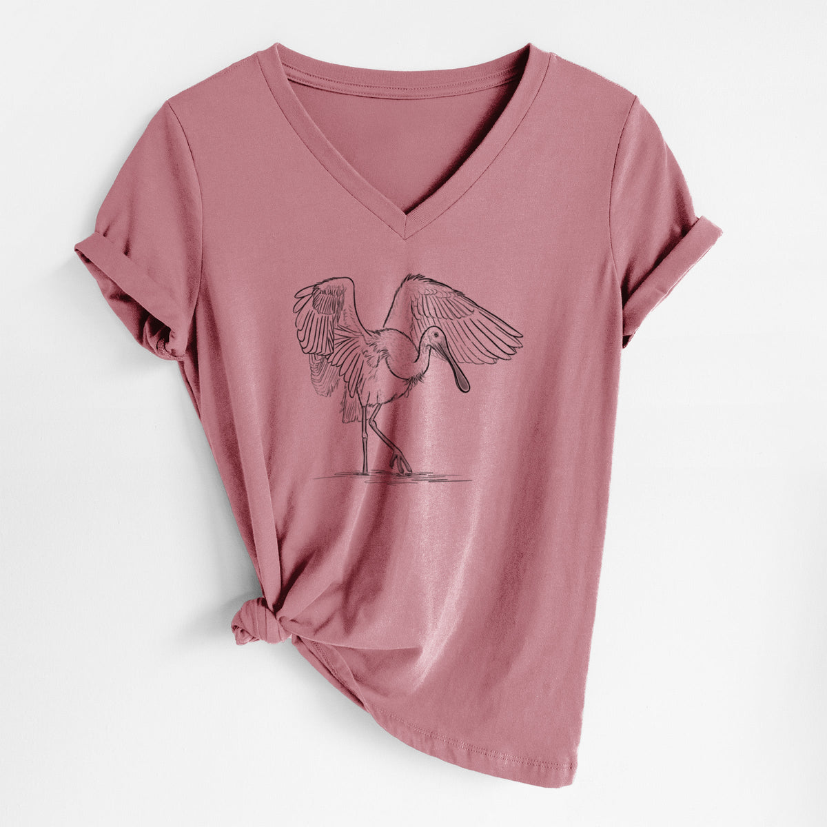 Roseate Spoonbill - Platalea ajaja - Women's Lightweight Relaxed Fit 100% Cotton V-neck