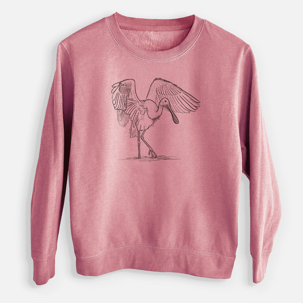 Roseate Spoonbill - Platalea ajaja - Youth Lightweight Crewneck Sweatshirt