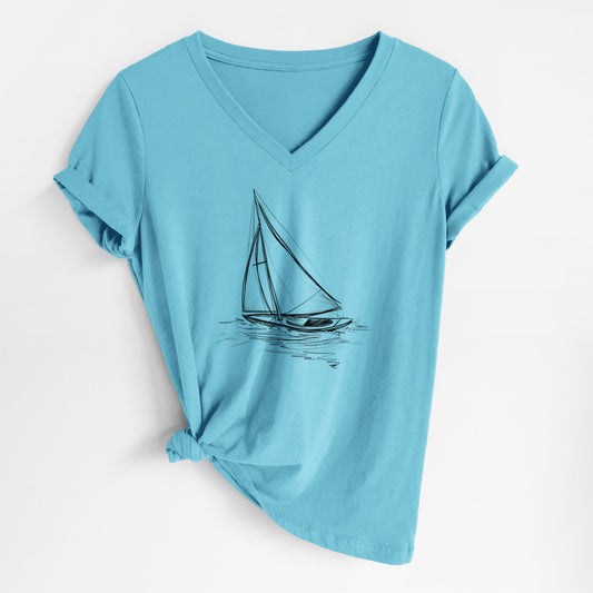 Heading Coastward - Sloop Sailboat - Women's Lightweight Relaxed Fit 100% Cotton V-neck