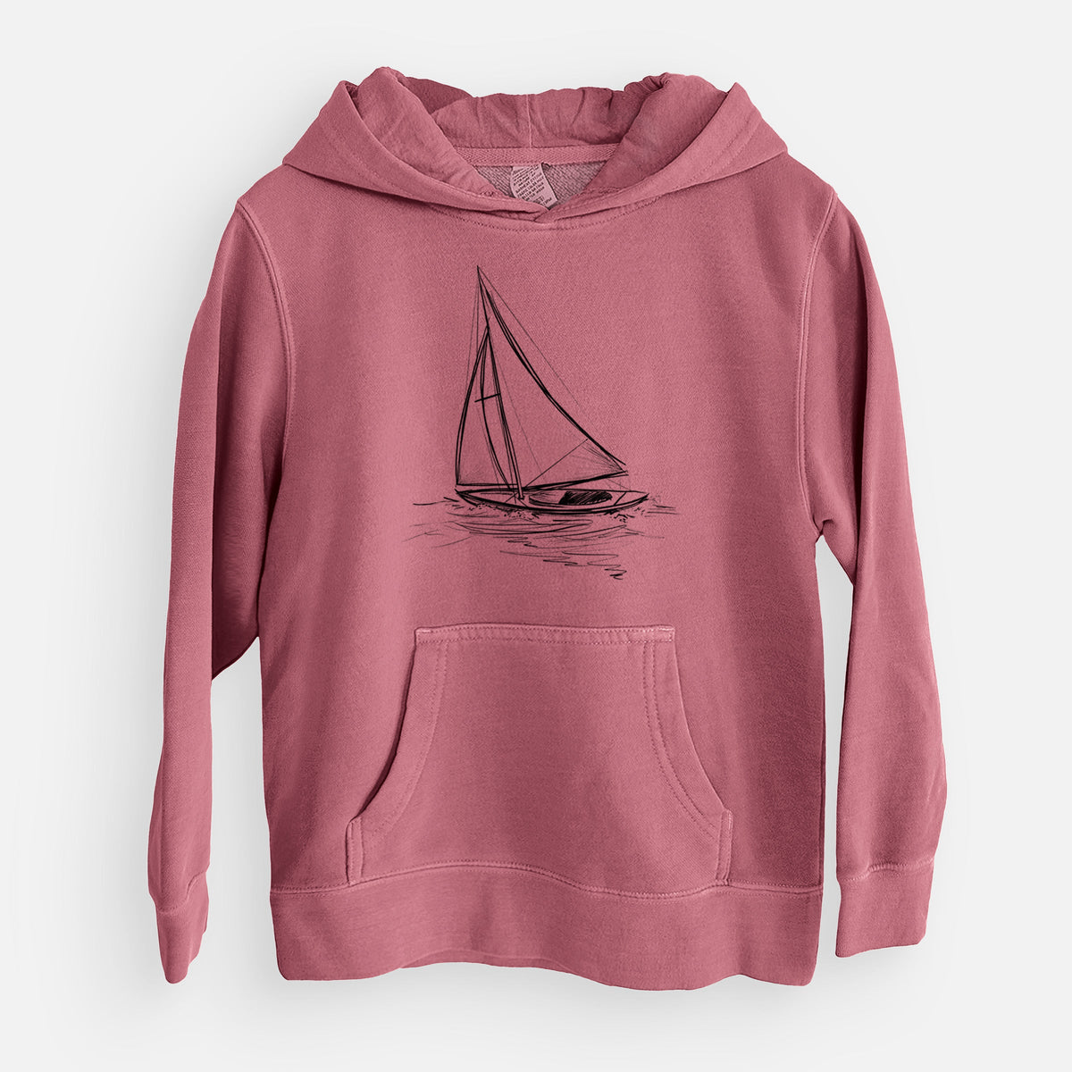 Heading Coastward - Sloop Sailboat - Youth Pigment Dyed Hoodie