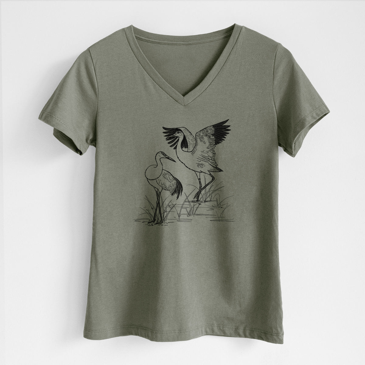 Sandhill Cranes - Grus canadensis - Women's Lightweight Relaxed Fit 100% Cotton V-neck