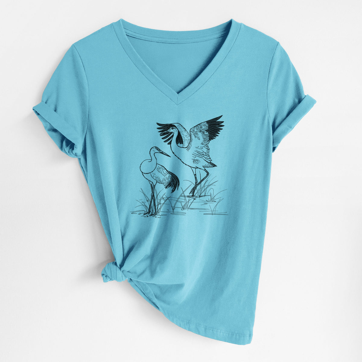 Sandhill Cranes - Grus canadensis - Women's Lightweight Relaxed Fit 100% Cotton V-neck