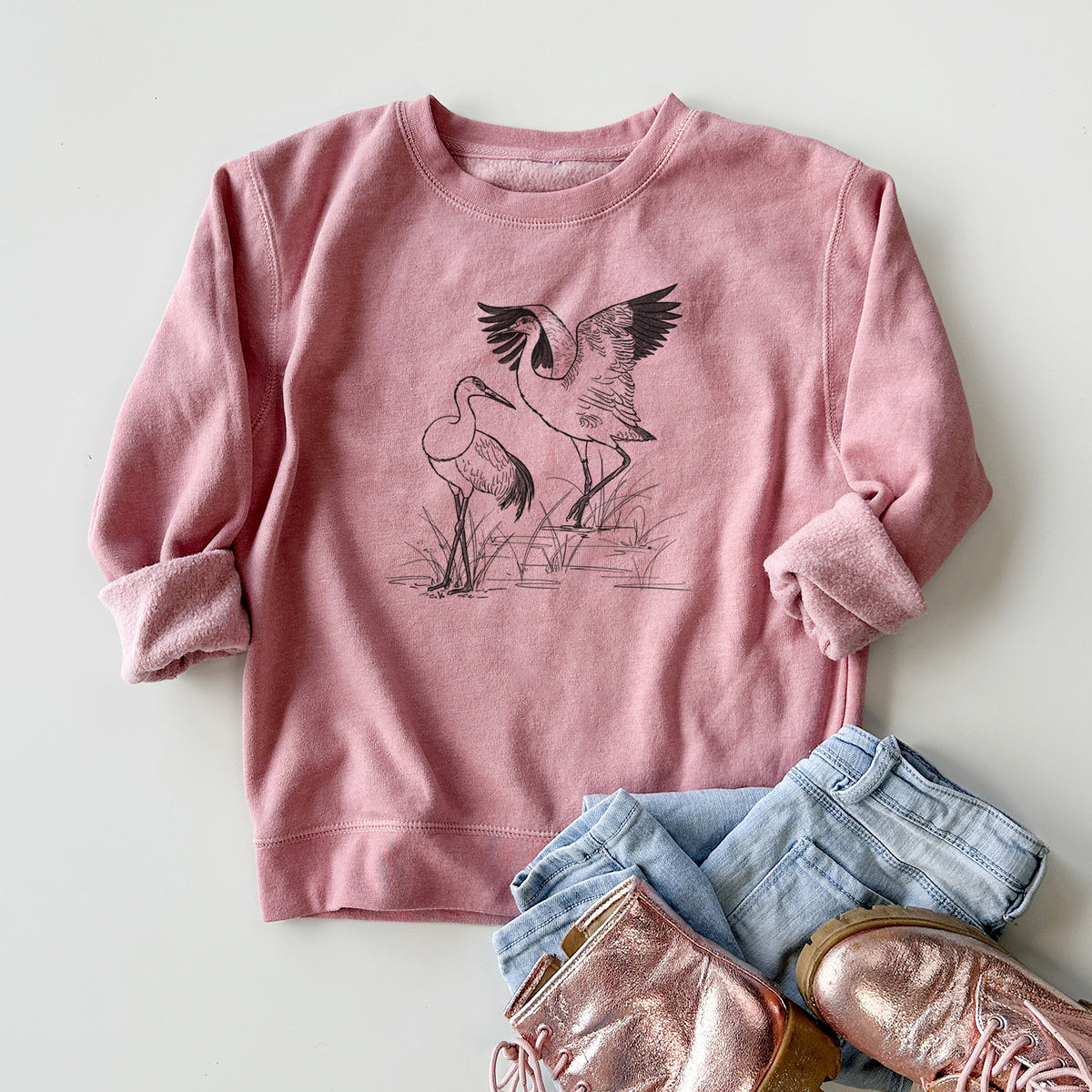 Sandhill Cranes - Grus canadensis - Youth Lightweight Crewneck Sweatshirt