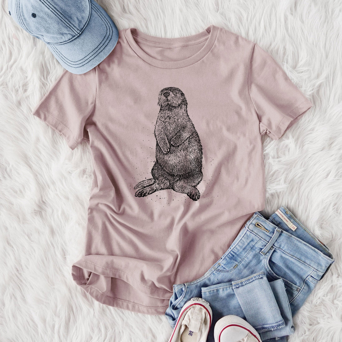 Enhydra lutris - California Sea Otter - Women's Lightweight Relaxed Fit 100% Cotton Crewneck