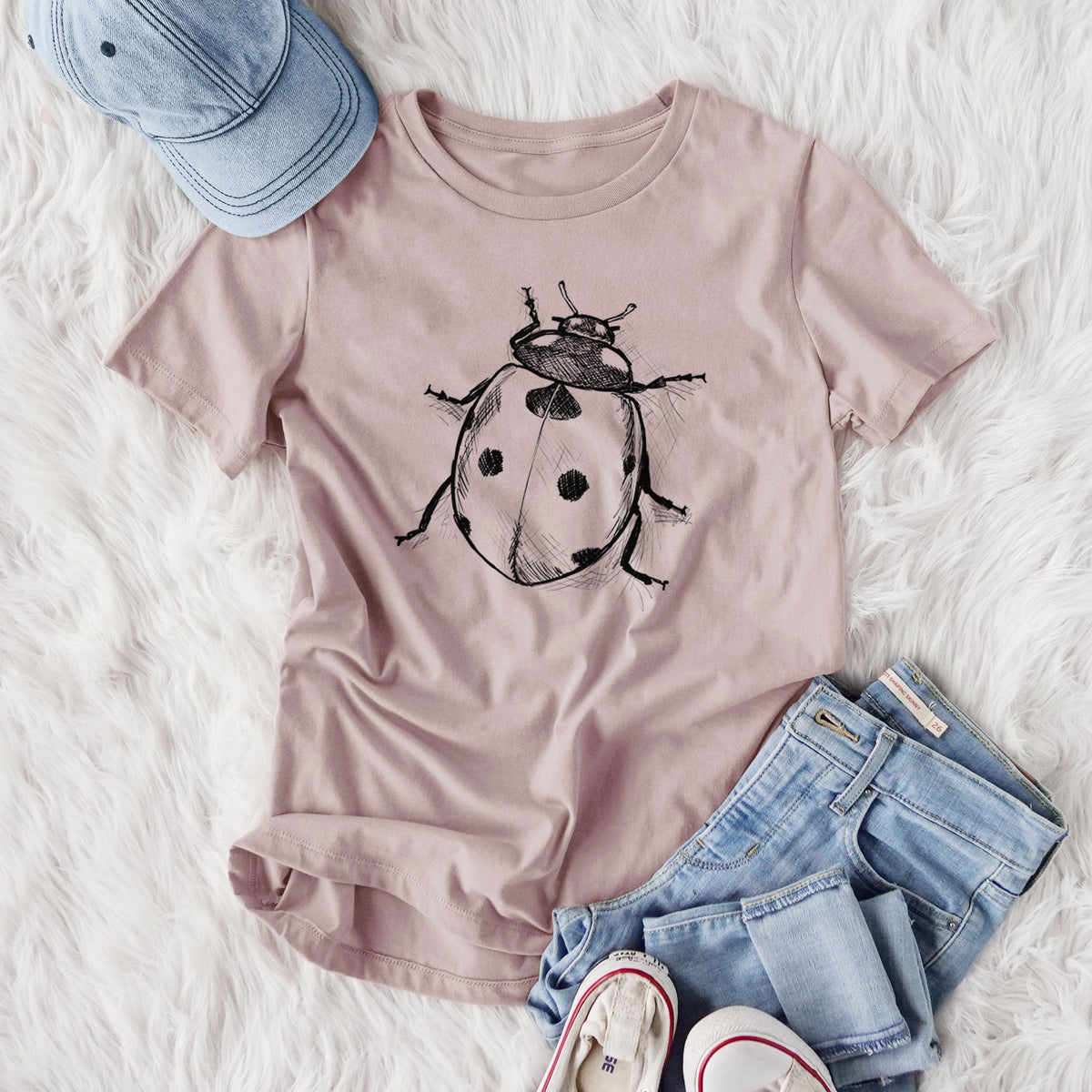 Coccinella septempunctata - Seven-spot Ladybird Ladybug - Women's Lightweight Relaxed Fit 100% Cotton Crewneck