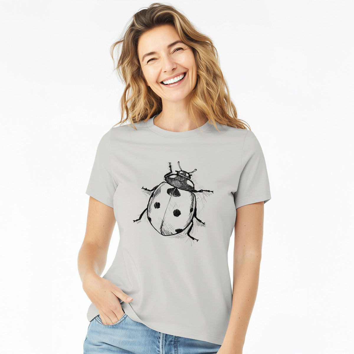 Coccinella septempunctata - Seven-spot Ladybird Ladybug - Women's Lightweight Relaxed Fit 100% Cotton Crewneck