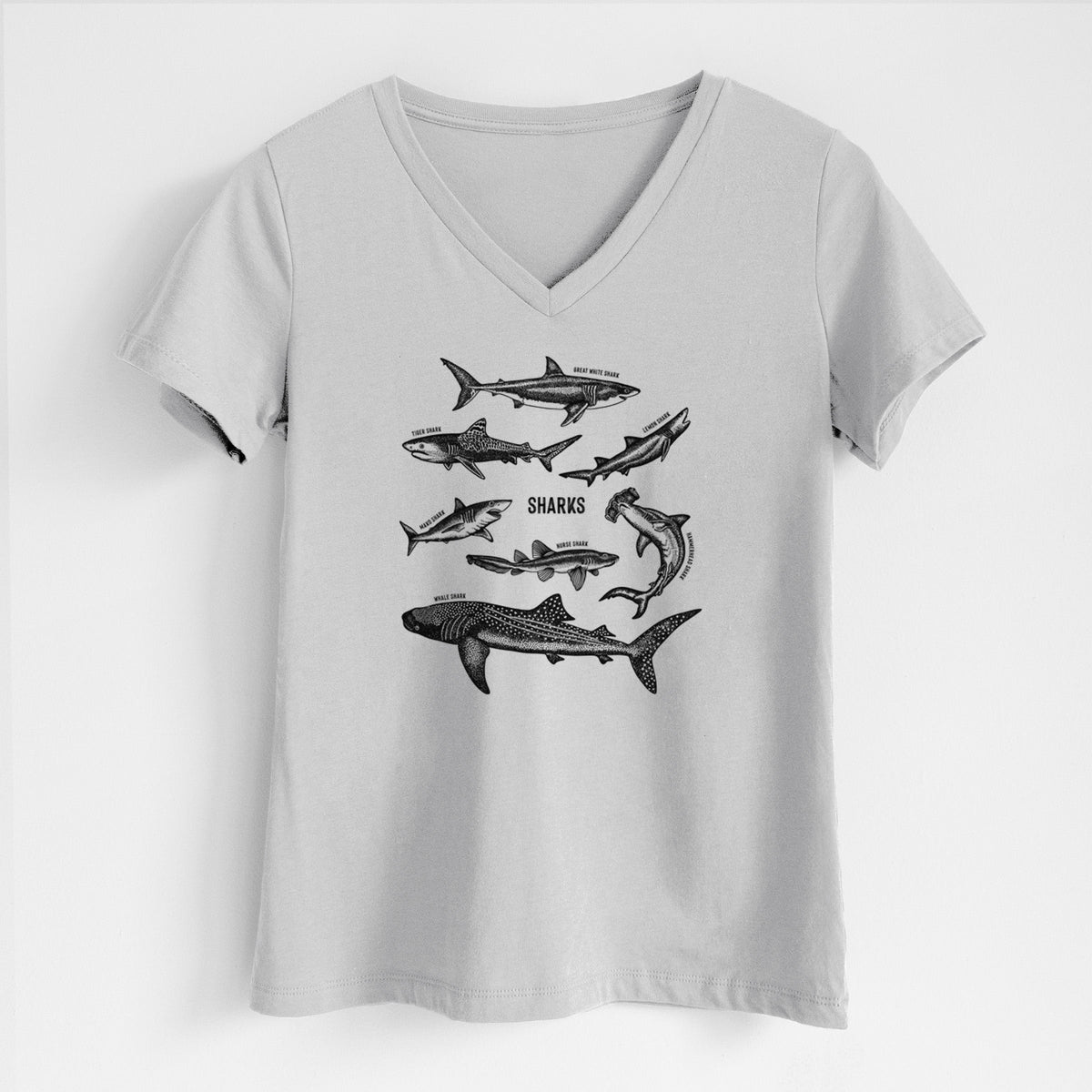 Shark Chart - Women's Lightweight Relaxed Fit 100% Cotton V-neck