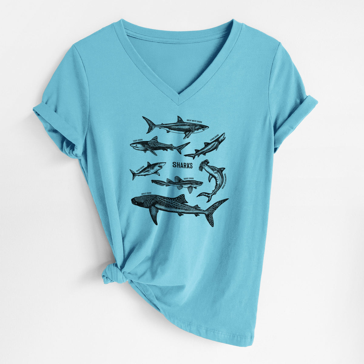 Shark Chart - Women's Lightweight Relaxed Fit 100% Cotton V-neck