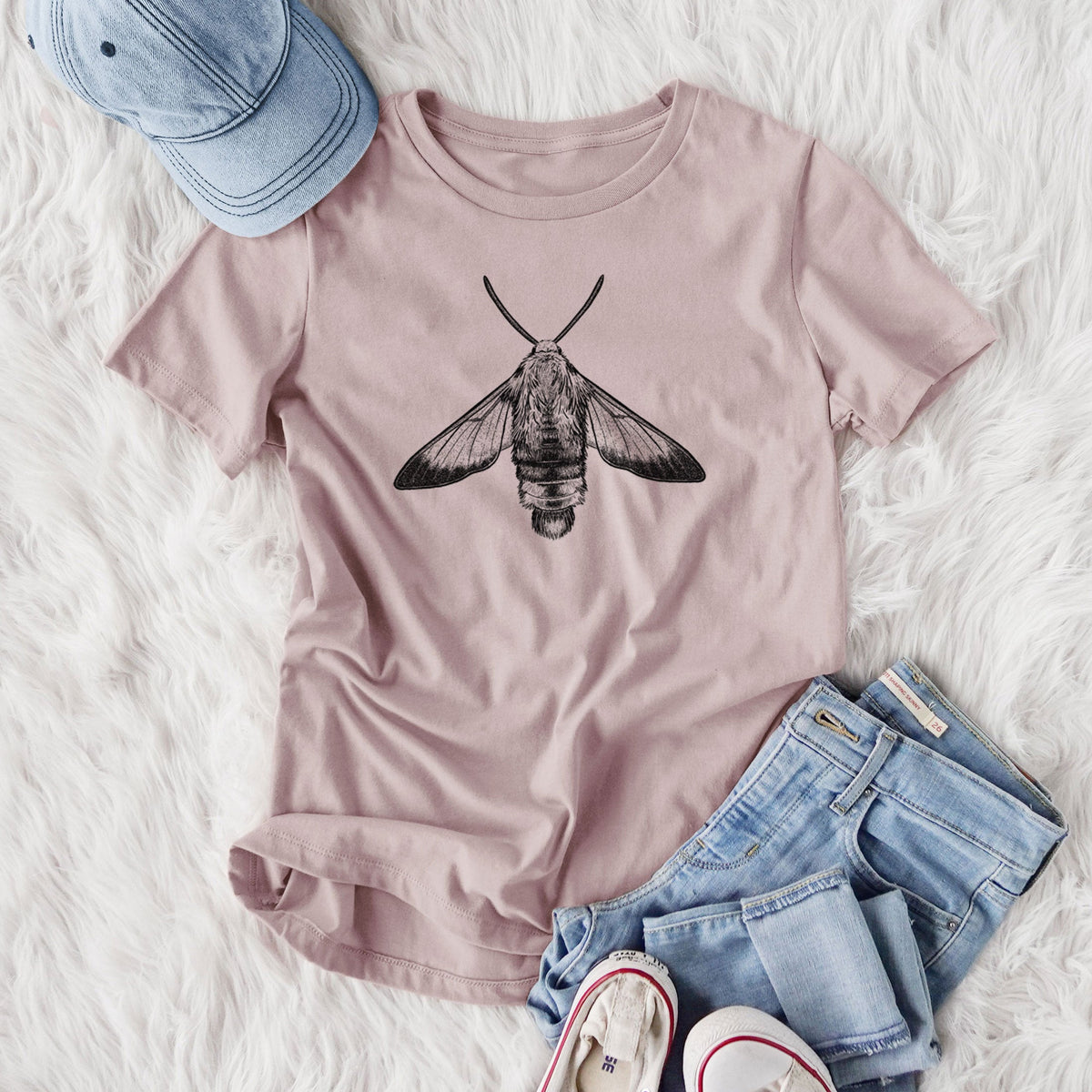 Snowberry Clearwing Moth - Hemaris diffinis - Women's Lightweight Relaxed Fit 100% Cotton Crewneck