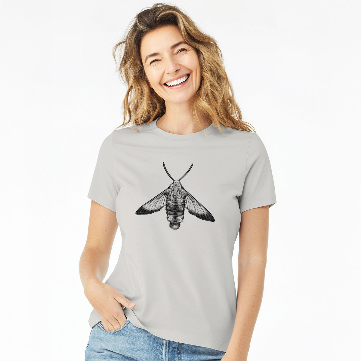 Snowberry Clearwing Moth - Hemaris diffinis - Women's Lightweight Relaxed Fit 100% Cotton Crewneck