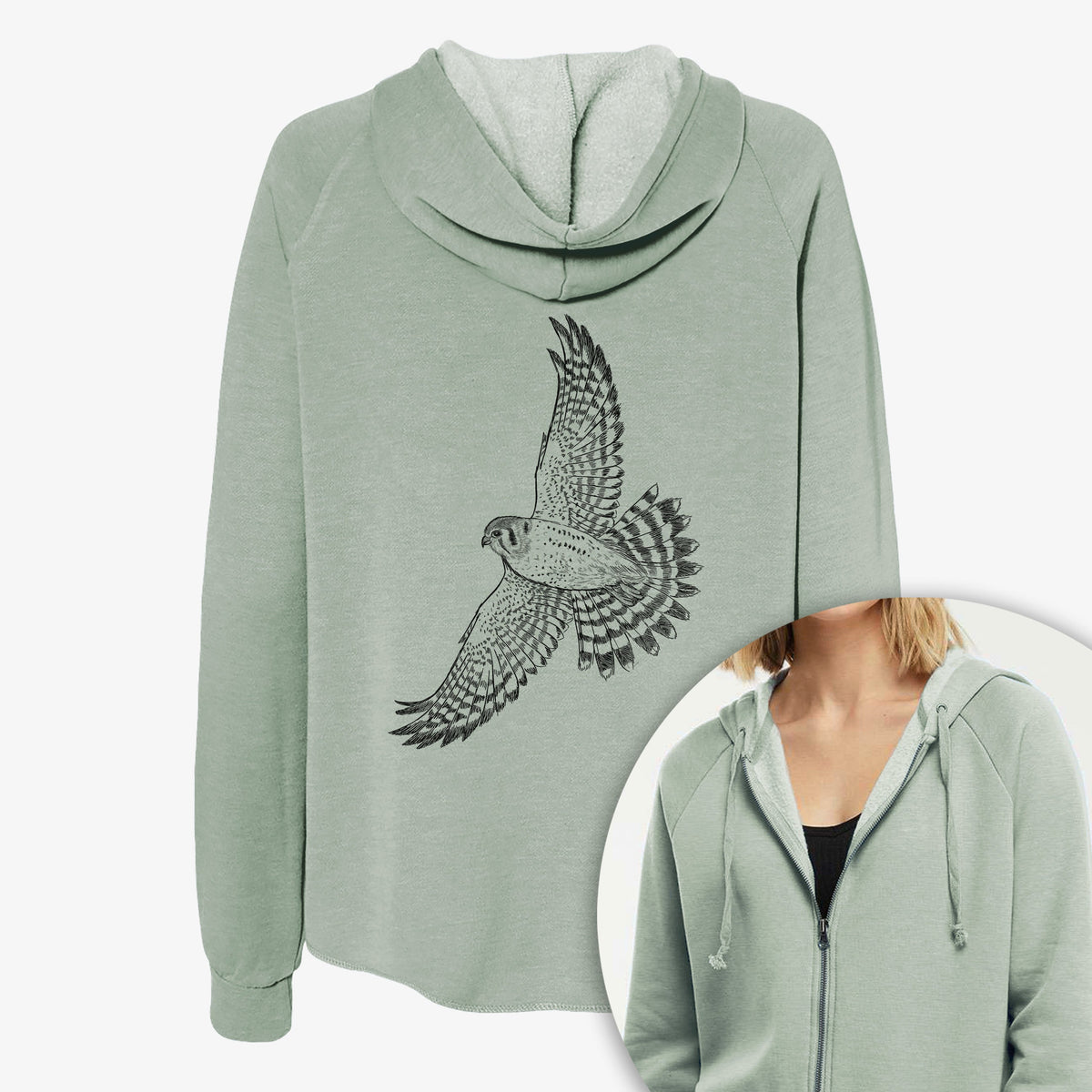 Soaring American Kestrel - Falco sparverius - Women's Cali Wave Zip-Up Sweatshirt