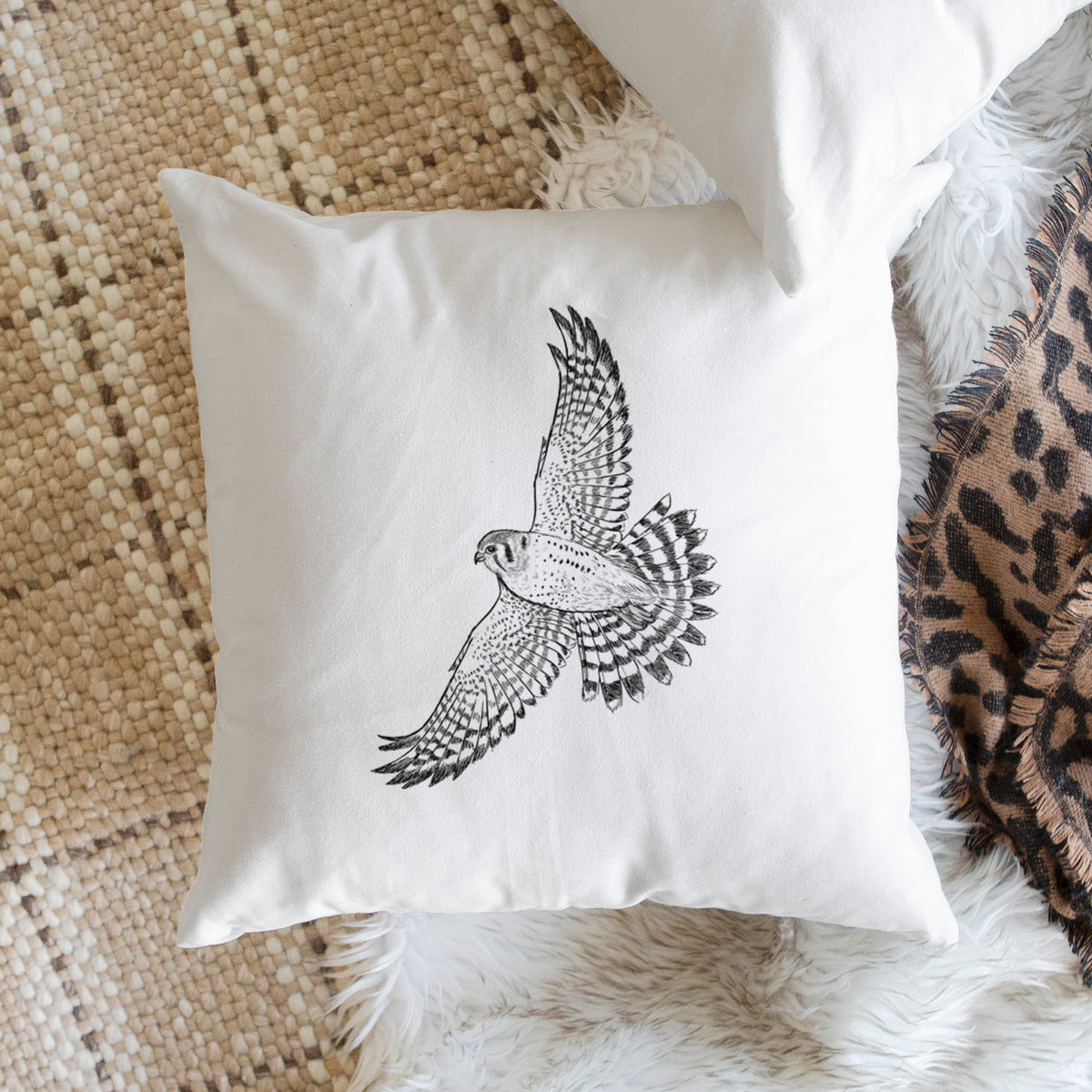 Soaring American Kestrel - Falco sparverius - Throw Pillow Cover