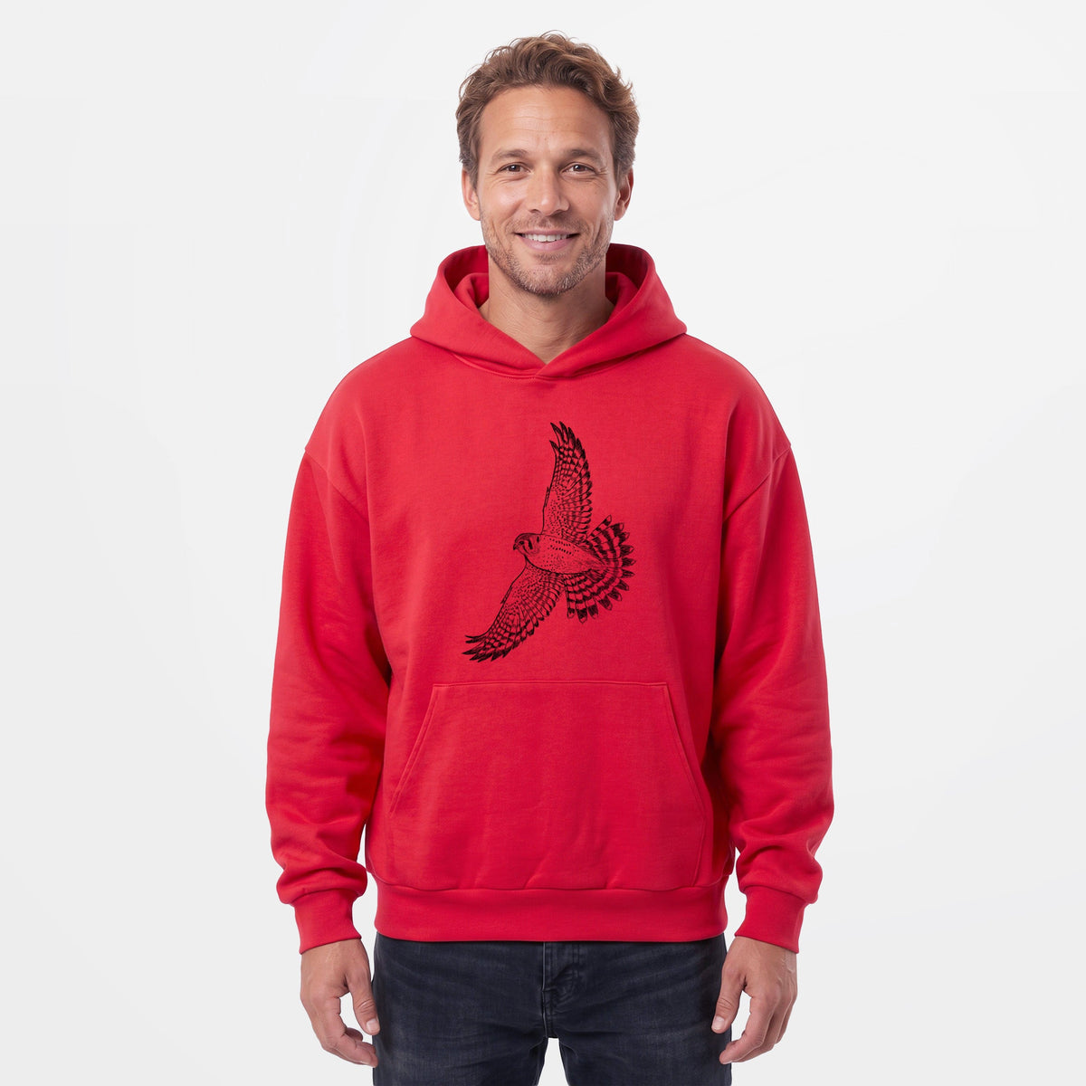 Soaring American Kestrel - Falco sparverius  - Statement Midweight Hoodie