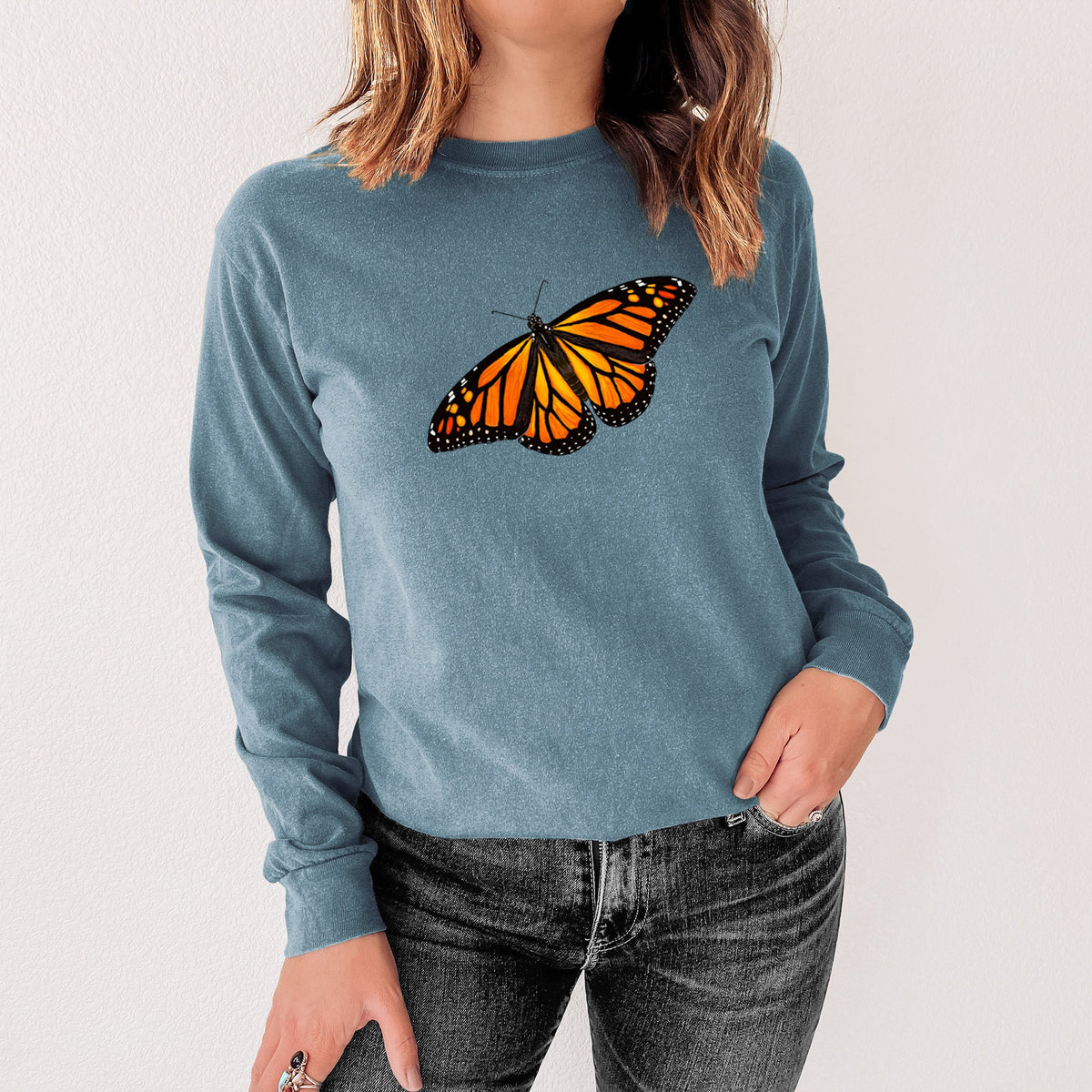 Vibrant Monarch - Danaus plexippus - Unisex Comfort Colors 100% Cotton Long Sleeve