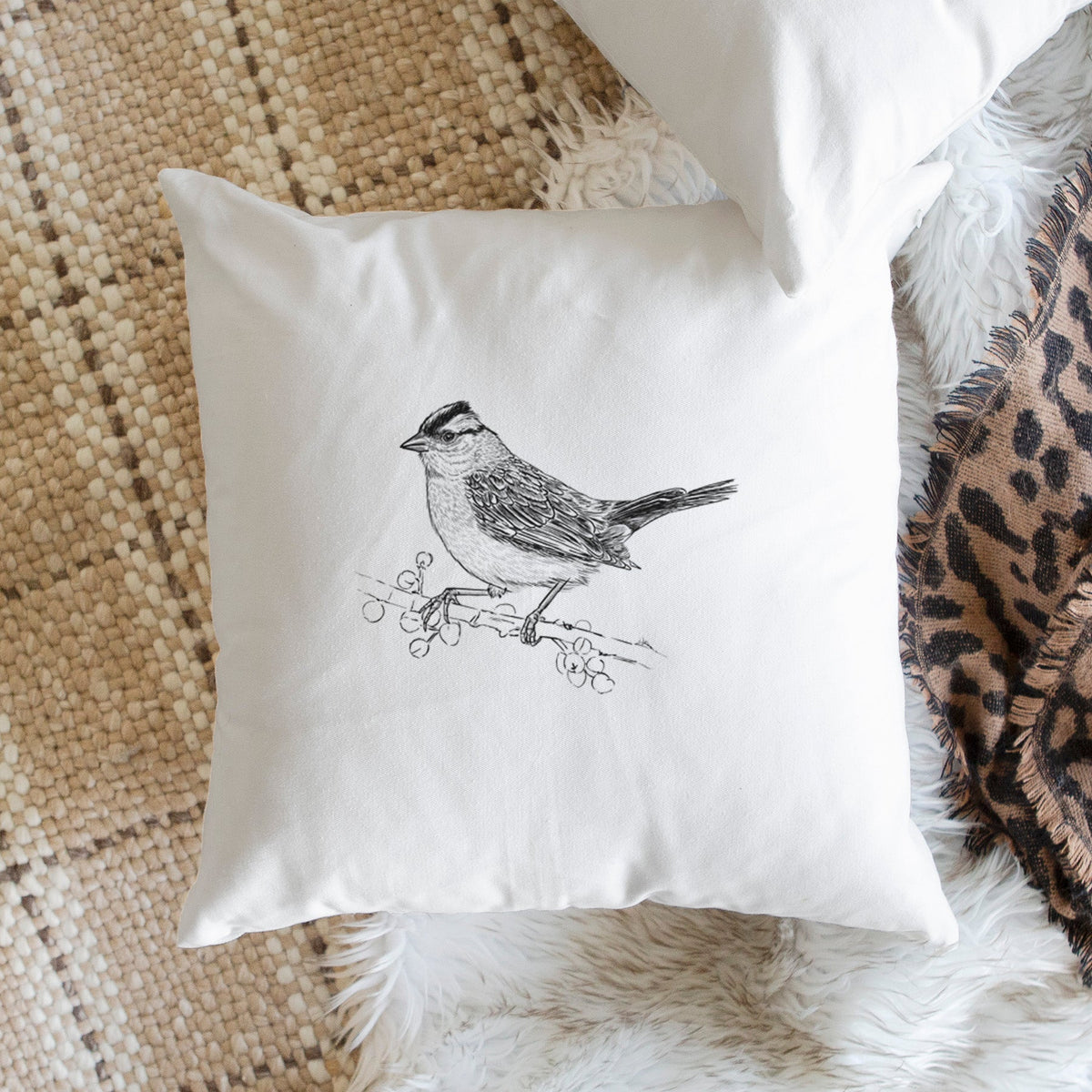 White-crowned Sparrow - Zonotrichia leucophrys - Throw Pillow Cover