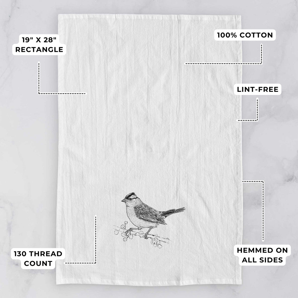 White-crowned Sparrow - Zonotrichia leucophrys Tea Towel