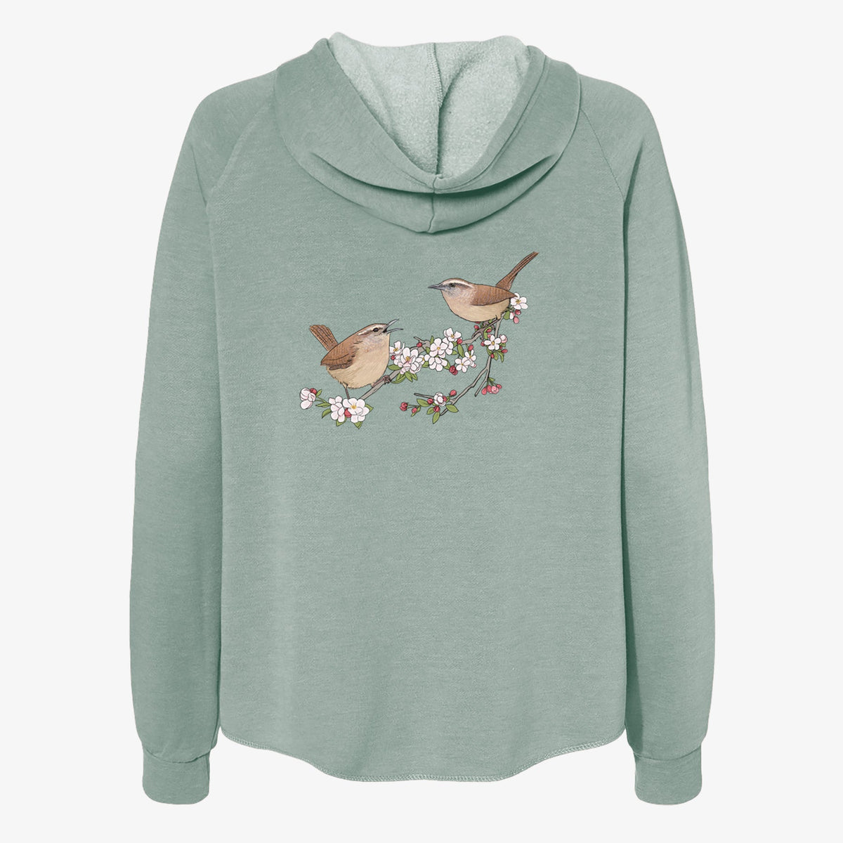 Spring Carolina Wrens on a Blooming Crabtree Branch - Women's Cali Wave Zip-Up Sweatshirt