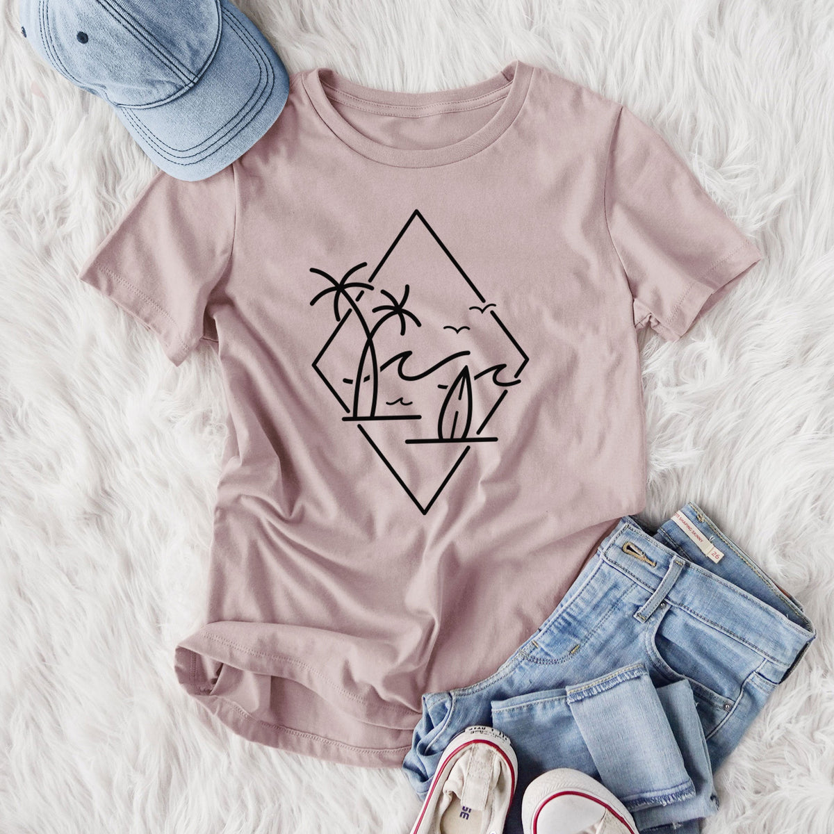 Summer Surf Diamond - Women's Lightweight Relaxed Fit 100% Cotton Crewneck