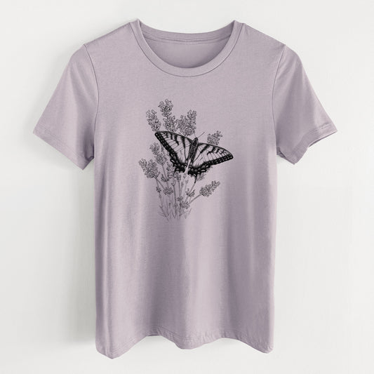 Eastern Tiger Swallowtail with Lavender - Women's Lightweight Relaxed Fit 100% Cotton Crewneck