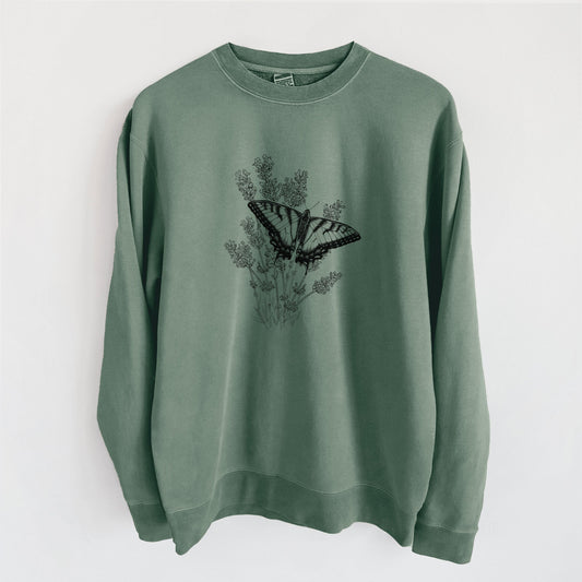 Eastern Tiger Swallowtail with Lavender - Unisex Pigment Dyed Crew Sweatshirt