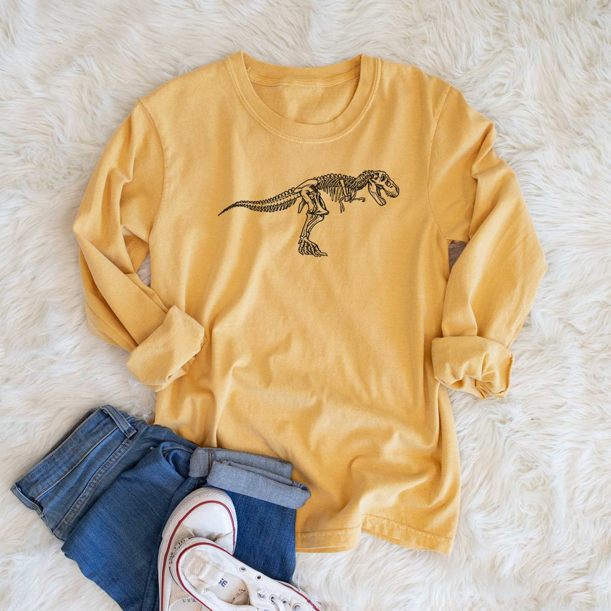 Tyrannosaurus Rex Skeleton - Men's Heavyweight 100% Cotton Long Sleeve