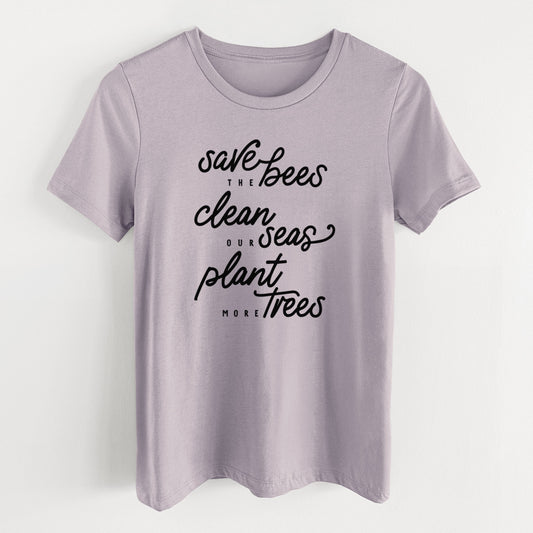 Bees Seas Trees - Typography - Women's Lightweight Relaxed Fit 100% Cotton Crewneck