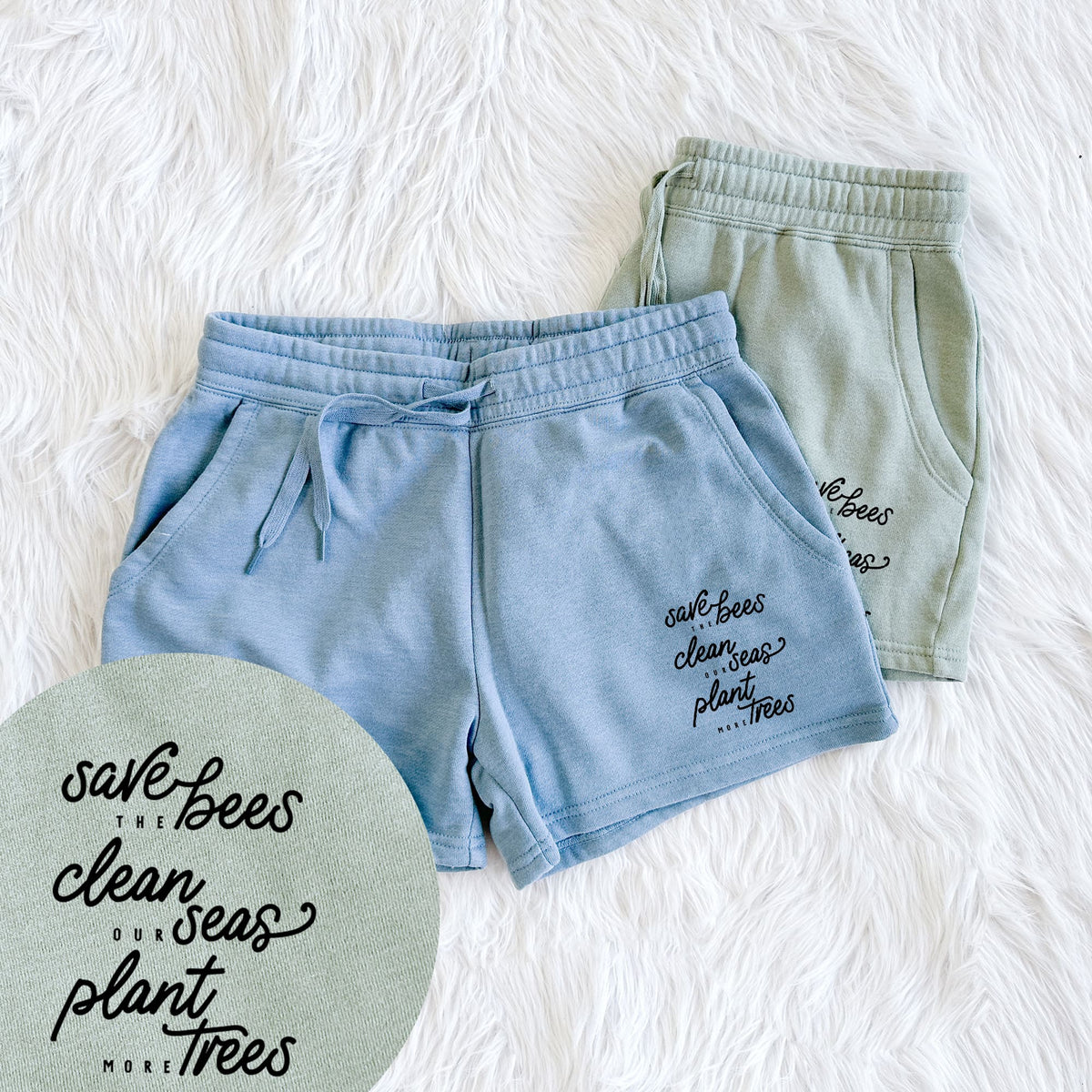 Bees Seas Trees - Typography - Women's Cali Wave Shorts