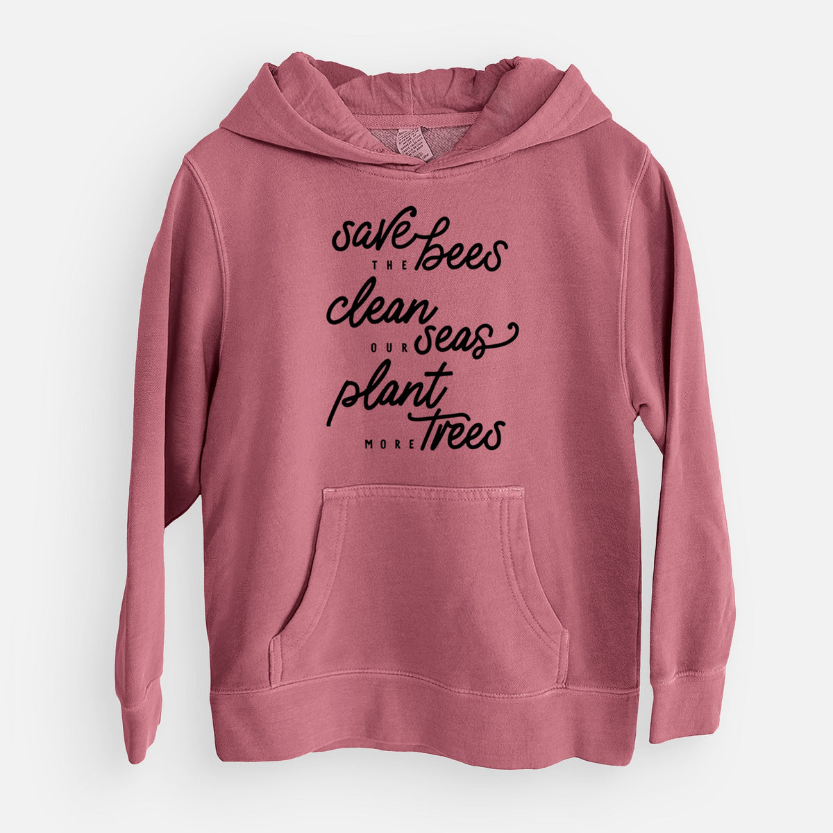 Bees Seas Trees - Typography - Youth Pigment Dyed Hoodie