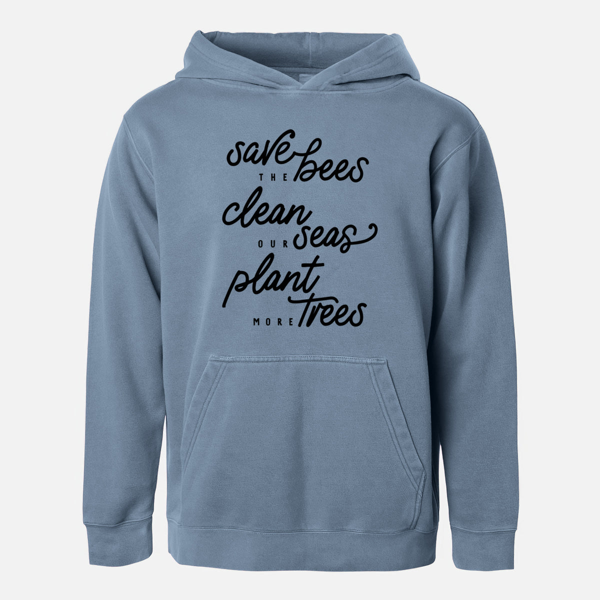 Bees Seas Trees - Typography - Youth Pigment Dyed Hoodie