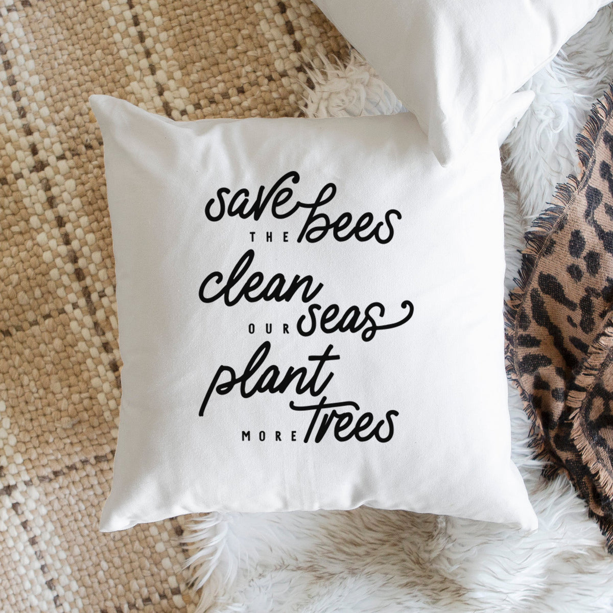 Bees Seas Trees - Typography - Throw Pillow Cover