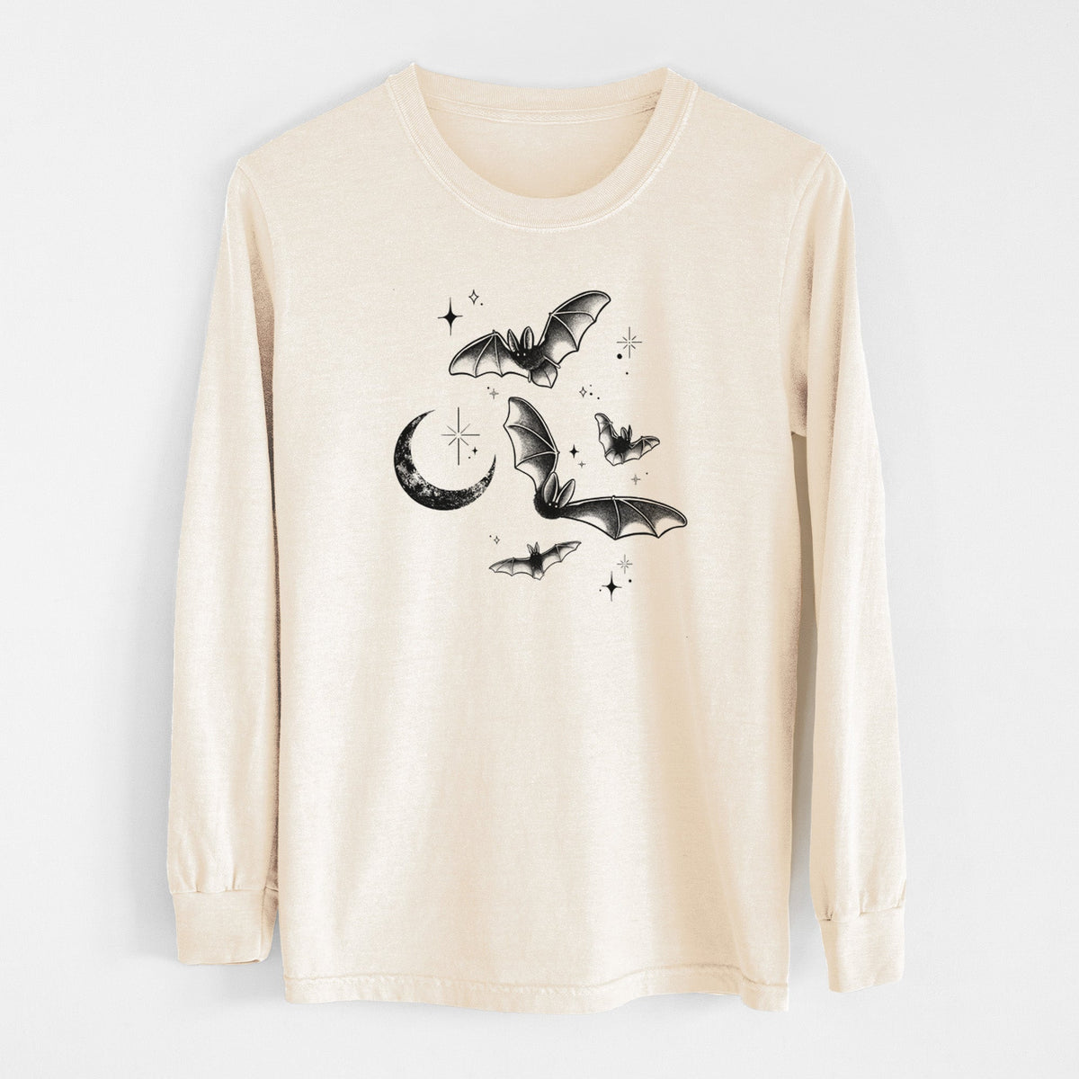 Townsend's Bats Under a Crescent Moon - Unisex Comfort Colors 100% Cotton Long Sleeve