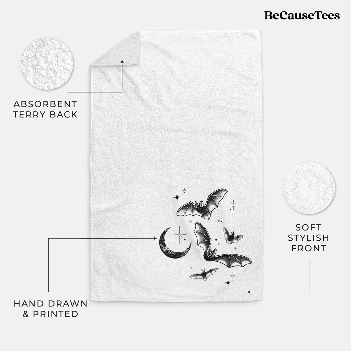 Townsend's Bats Under a Crescent Moon Premium Decorative Hand Towel