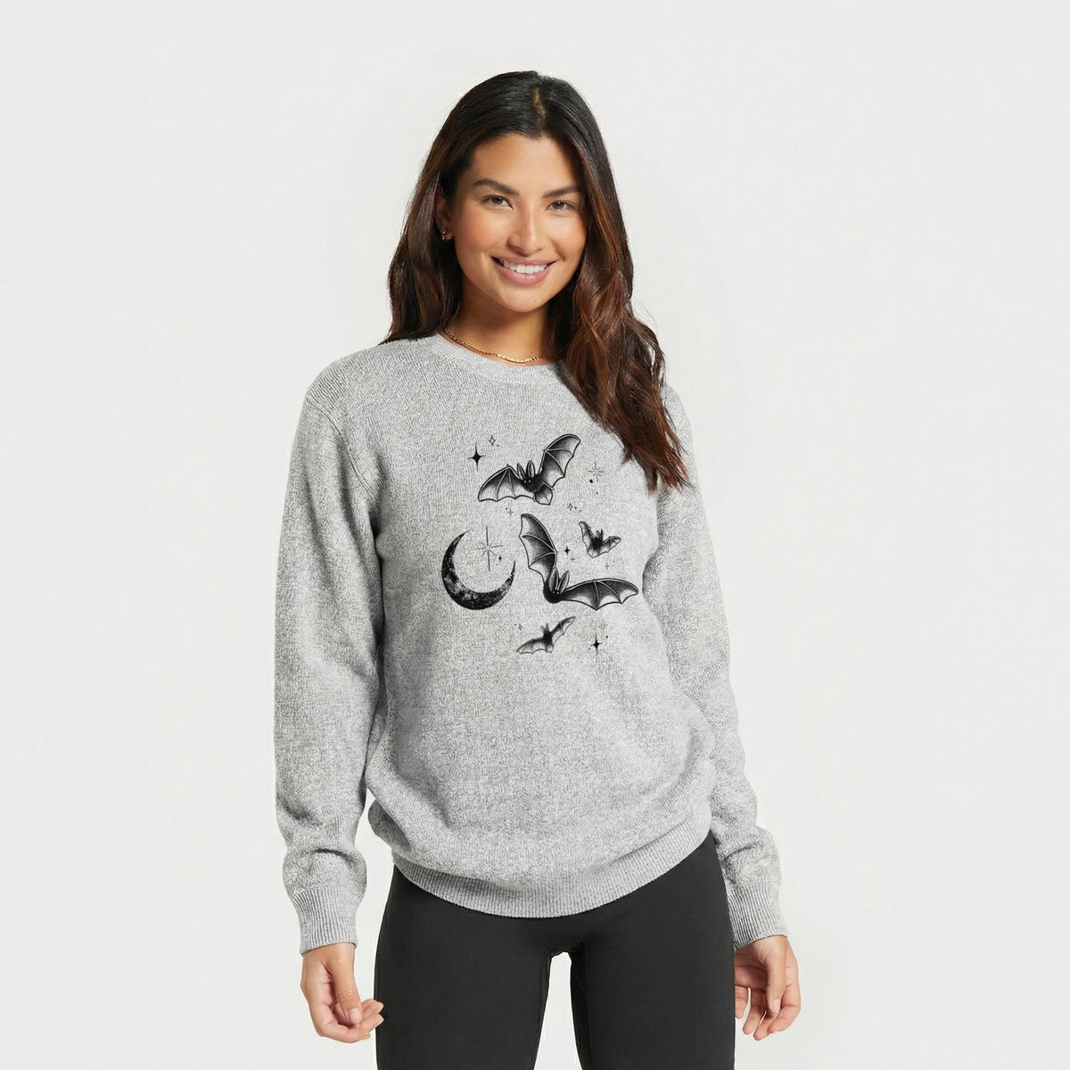 Townsend's Bats Under a Crescent Moon - Knit Sweatshirt