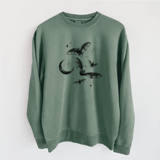 Townsend's Bats Under a Crescent Moon - Unisex Pigment Dyed Crew Sweatshirt