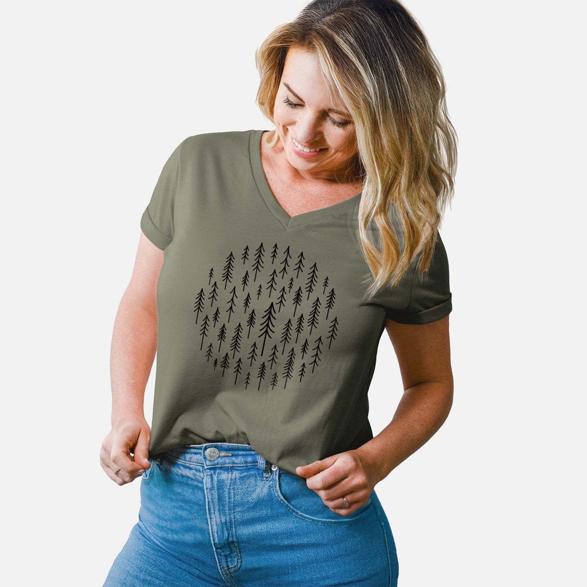 CIrcle of Trees - Women's Lightweight Relaxed Fit 100% Cotton V-neck