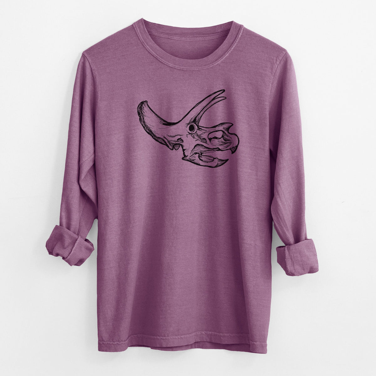 Triceratops Skull - Men's Heavyweight 100% Cotton Long Sleeve