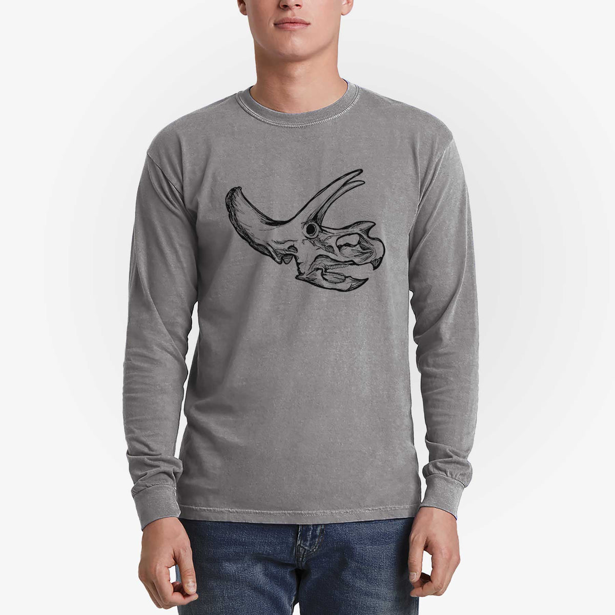 Triceratops Skull - Men's Heavyweight 100% Cotton Long Sleeve