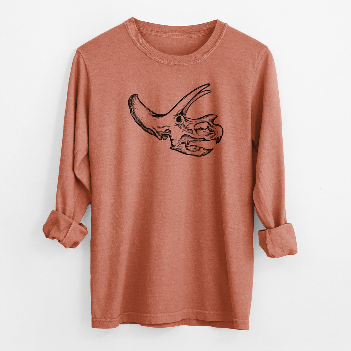Triceratops Skull - Men's Heavyweight 100% Cotton Long Sleeve