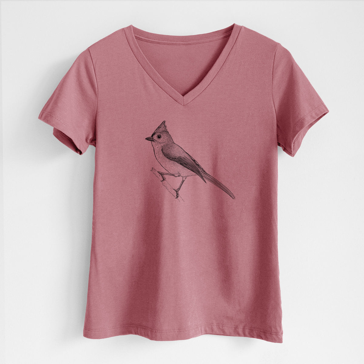 Tufted Titmouse - Baeolophus bicolor - Women's Lightweight Relaxed Fit 100% Cotton V-neck
