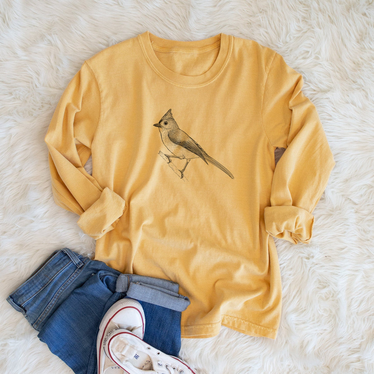 Tufted Titmouse - Baeolophus bicolor - Unisex Comfort Colors 100% Cotton Long Sleeve