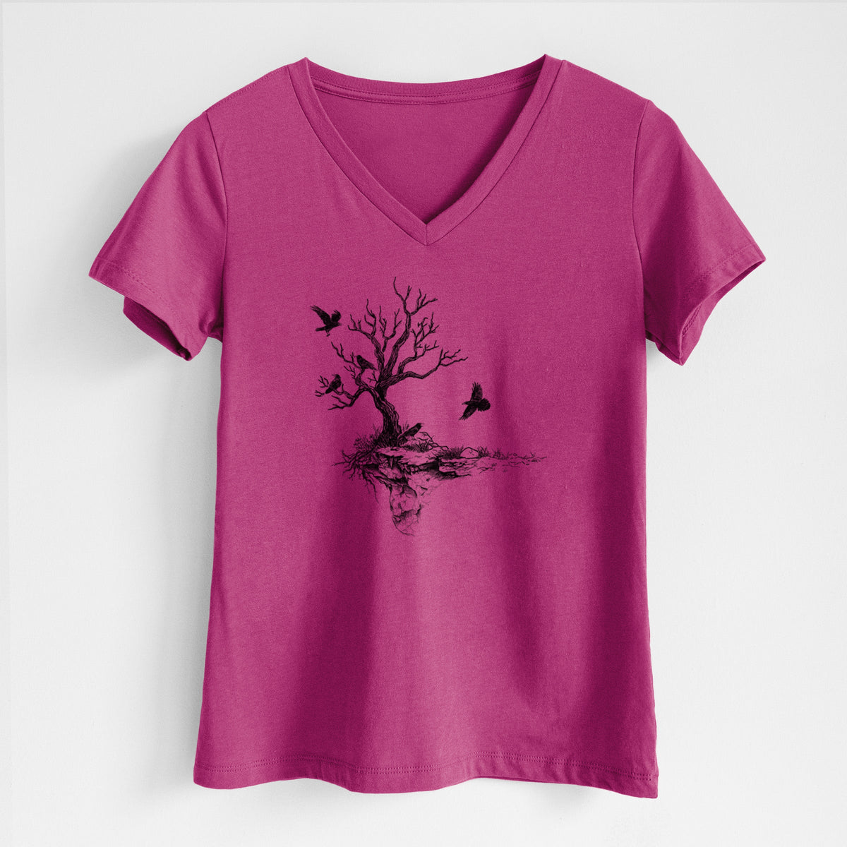 Twisted Tree with Ravens - Women's Lightweight Relaxed Fit 100% Cotton V-neck