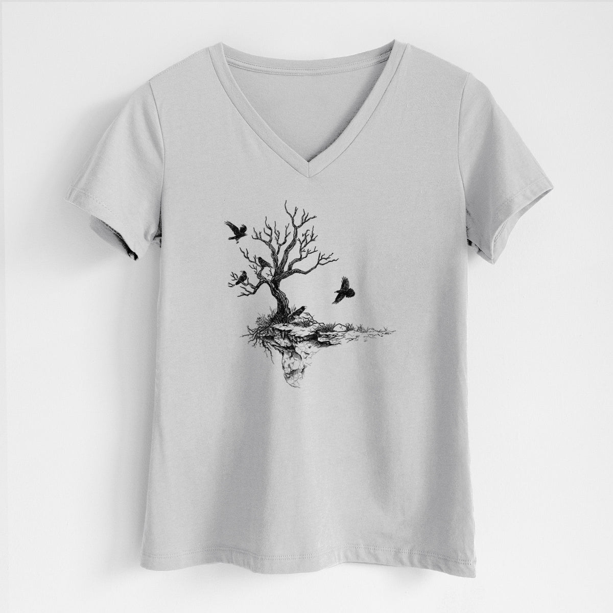 Twisted Tree with Ravens - Women's Lightweight Relaxed Fit 100% Cotton V-neck