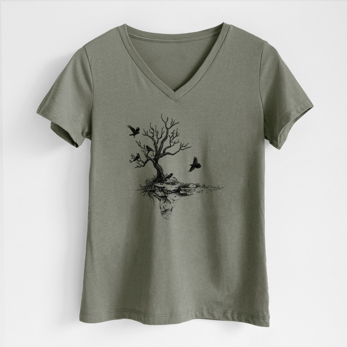 Twisted Tree with Ravens - Women's Lightweight Relaxed Fit 100% Cotton V-neck